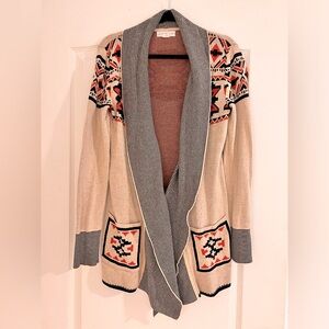 Cream Long Sweater Women’s Large, Orange and Black Pattern